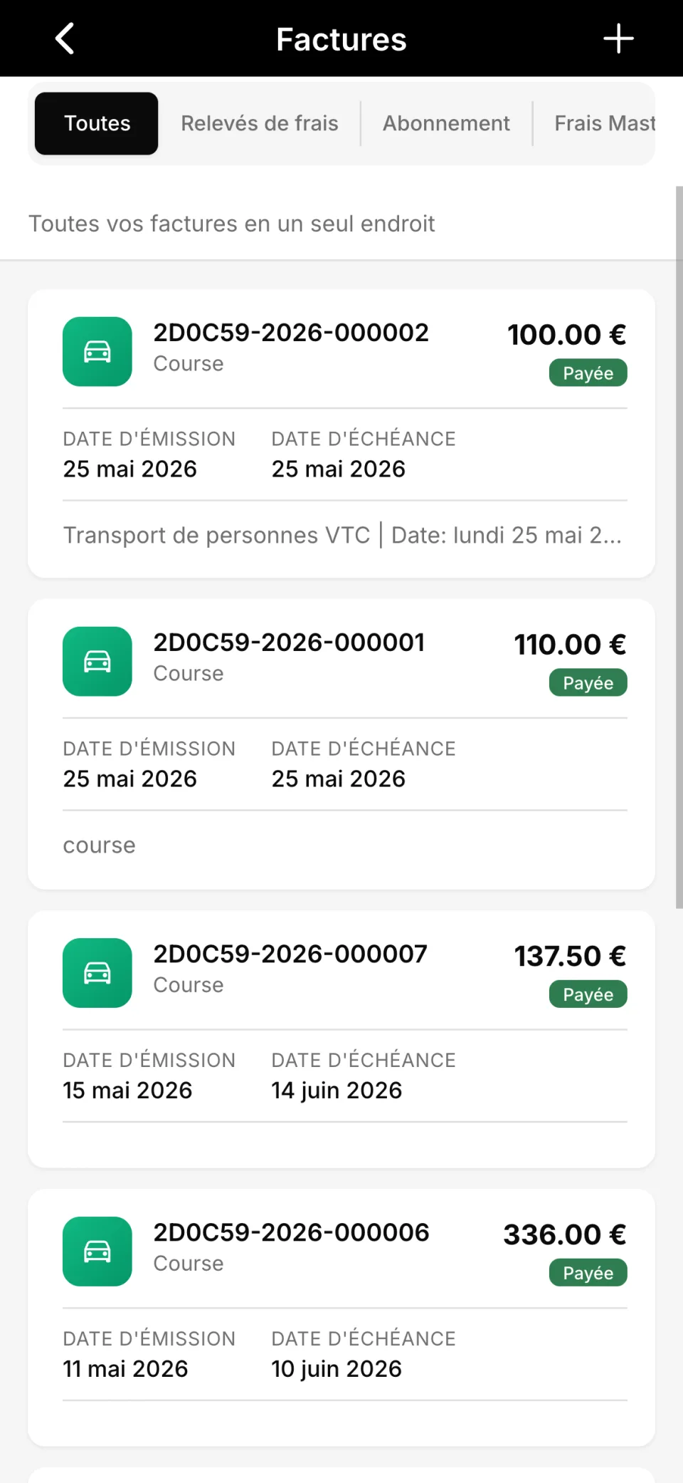 Facturation VTC Mastro